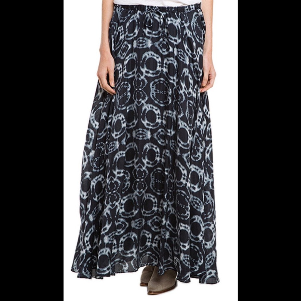 Worn once. Da-Nang Black Tie-Dye Silk Maxi Skirt